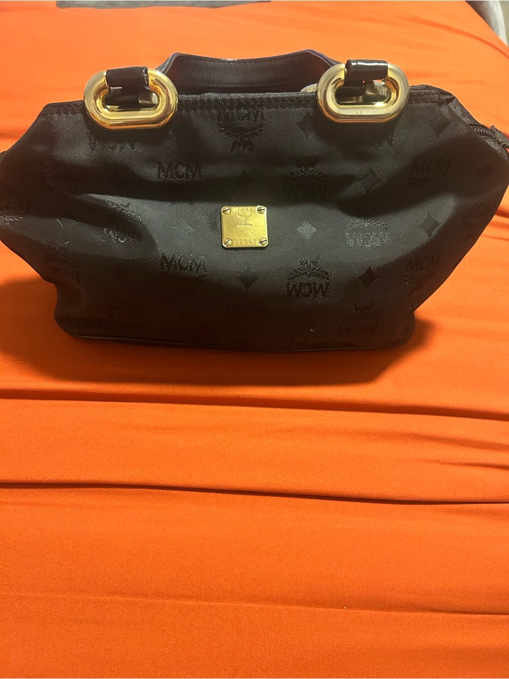 MCM Black Logo Shoulder Tote with Gold Hardware